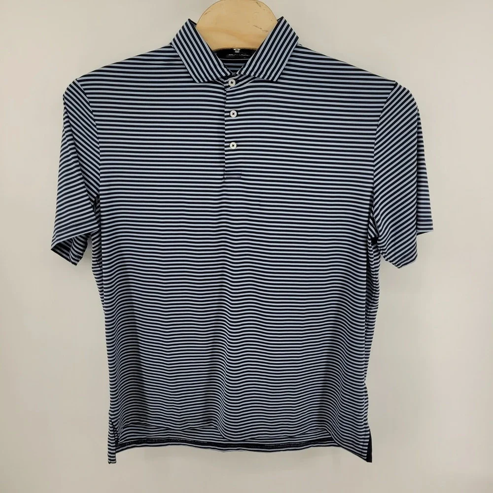 RLX‎ Ralph Lauren Polo Shirt Mens XL Stripe Navy Light Blue Golf Performance